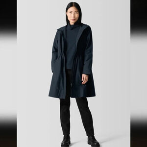 Eileen Fisher Light Cotton Nylon Hooded Coat Easy Fit, Knee Length